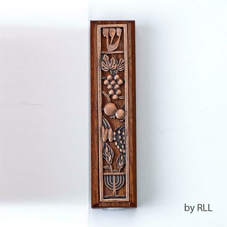 RITE LITE Mezuzah, Mahogany Wood with Metal Design, 5 ft. MZEB-78-MG